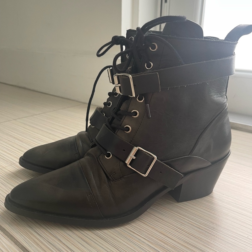 Allsaints Katy Lace Up Heeled Leather Boots with Buckle